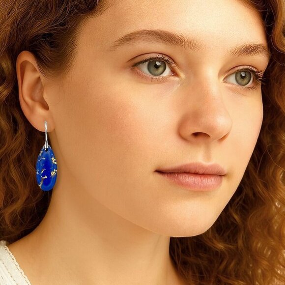 🆕️Mystical Blue Imperial Jasper Drop Earrings Trendy Casual Style Boho Chic 🌟 - Picture 3 of 14